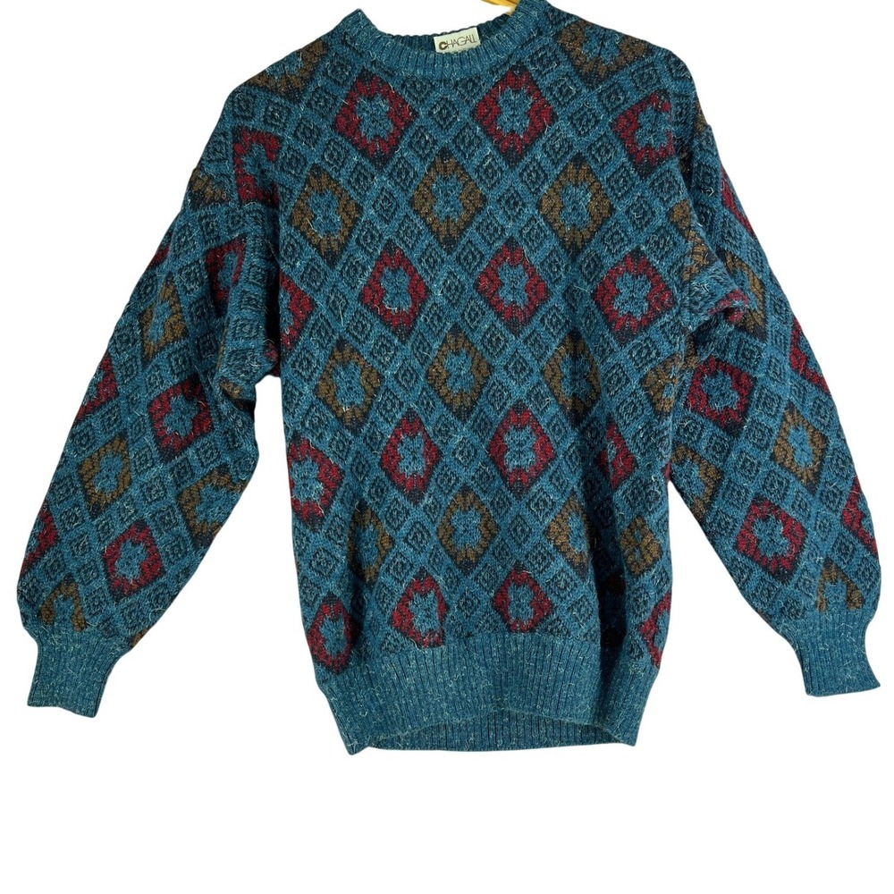 Vintage Alpaca Wool Blend Sweater Mens Geometric Argyle Retro Eclectic Grandpa‎
